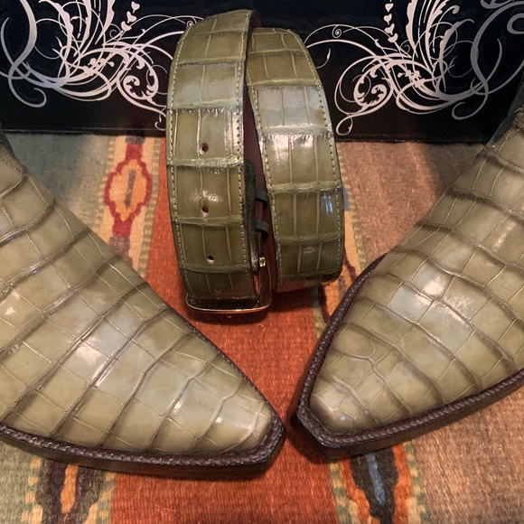 BlackJack Shoes Mens Blackjack Genuine American Alligator Cowboy Boots Size 1 D Belt Size 37